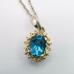 Vintage Clyde Duneier Sterling Silver Blue Topaz Pendant Necklace